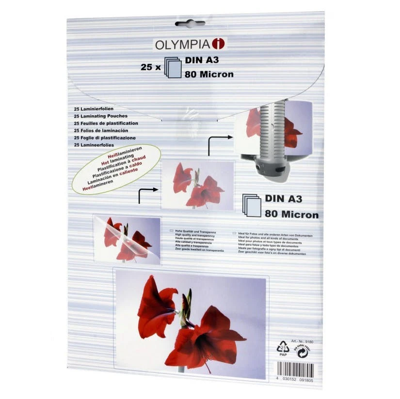 Null OLYMPIA Laminierfolie, DIN A3, 80 Mikron, 25 Stück 3 Null OLYMPIA Laminierfolie, DIN A3, 80 Mikron, 25 Stück