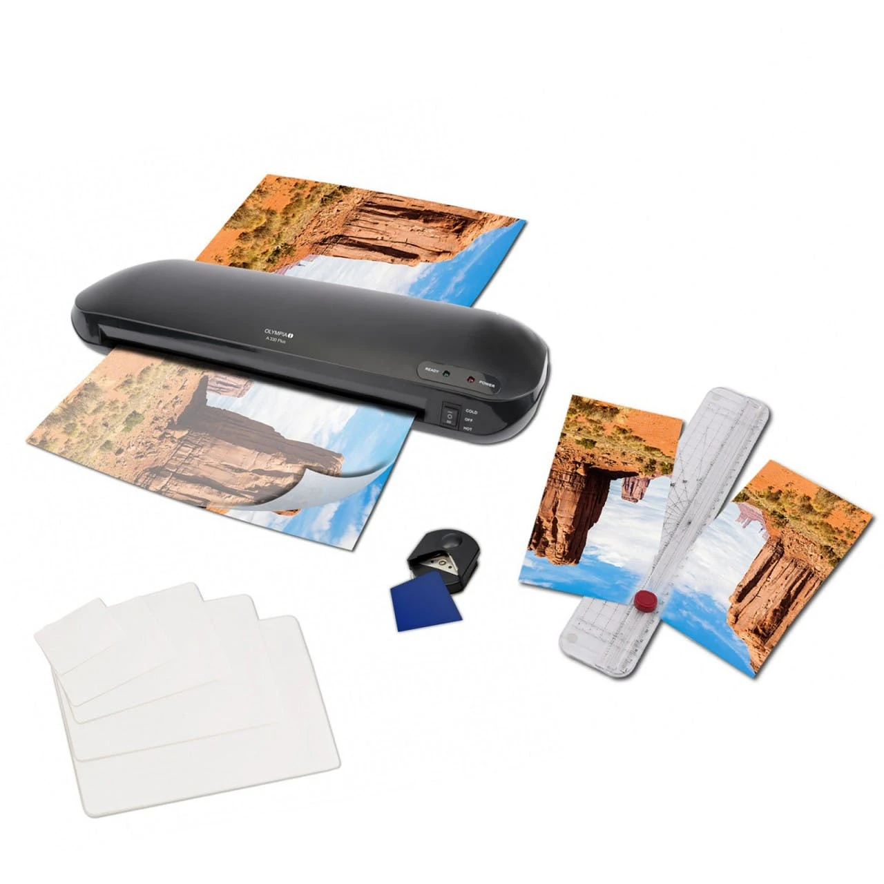 Null OLYMPIA A 230 Plus 4-in-1 Premium Laminierset Mit Trimmer, Eckenrunder, Bis DIN A4, 15 Gemischte Folien 4 Null OLYMPIA A 230 Plus 4-in-1 Premium Laminierset Mit Trimmer, Eckenrunder, Bis DIN A4, 15 Gemischte Folien – Bild 2